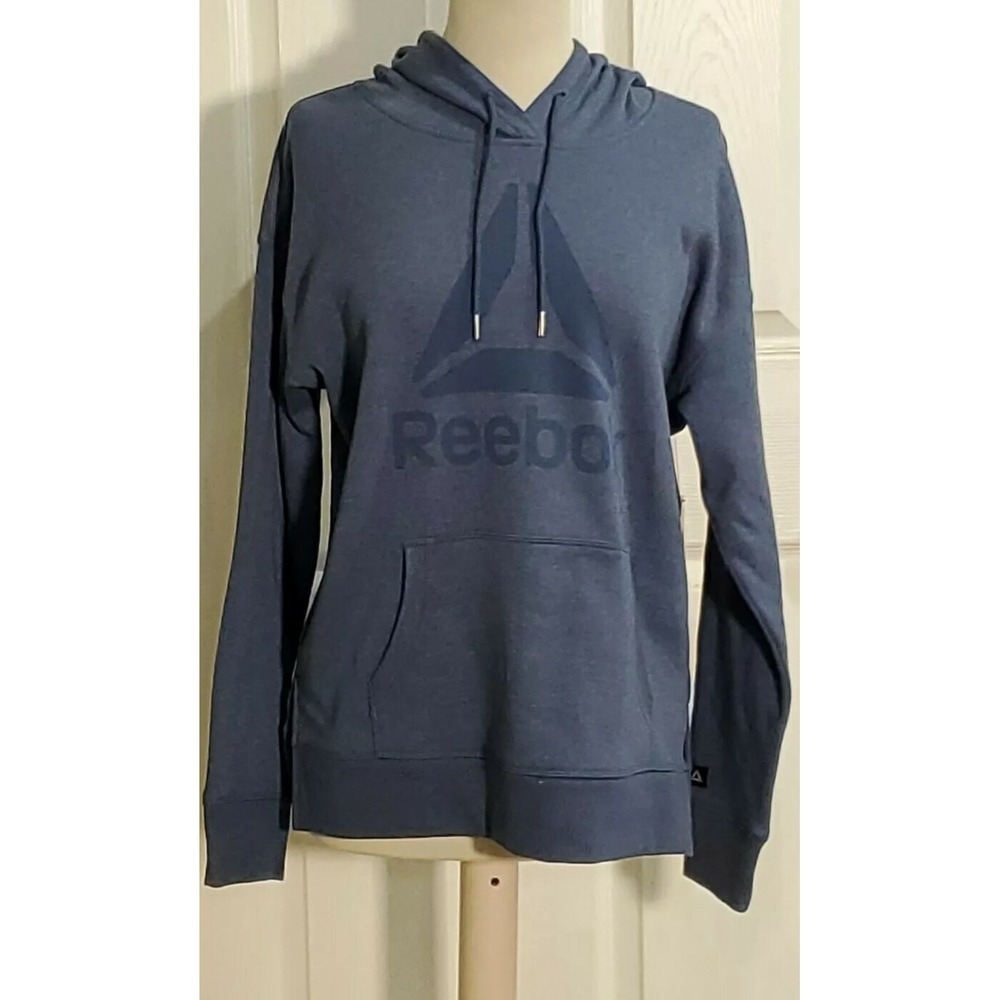 Reebok Hoodie Sweatshirt Womens MEDIUM Heather Graphic BLUE Relaxed Fit NEW